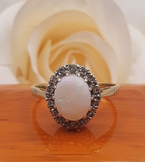 OPAL DIAMOND 9CT GOLD CLUSTER RING SIZE O - ADDITIONAL PHOTO 3