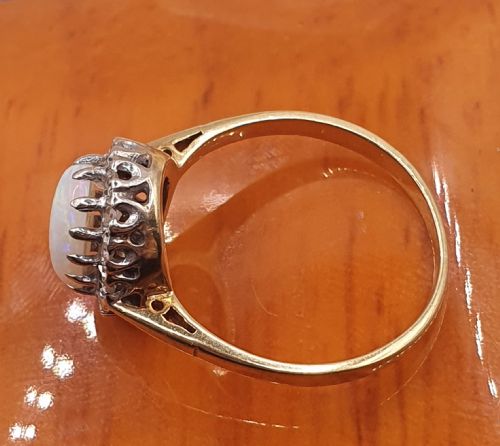 OPAL DIAMOND 9CT GOLD CLUSTER RING SIZE O - ADDITIONAL PHOTO 4