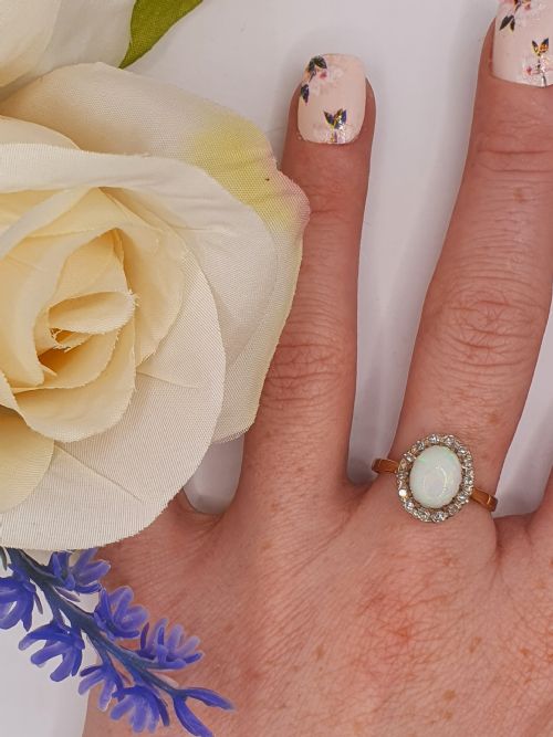 OPAL DIAMOND 9CT GOLD CLUSTER RING SIZE O - ADDITIONAL PHOTO 6