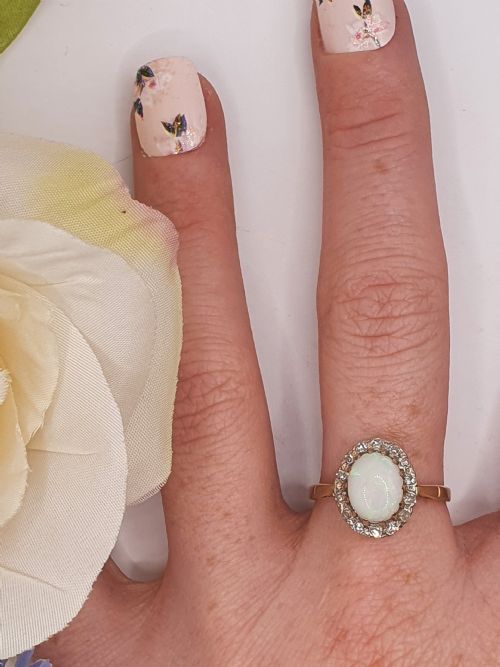 OPAL DIAMOND 9CT GOLD CLUSTER RING SIZE O - ADDITIONAL PHOTO 7