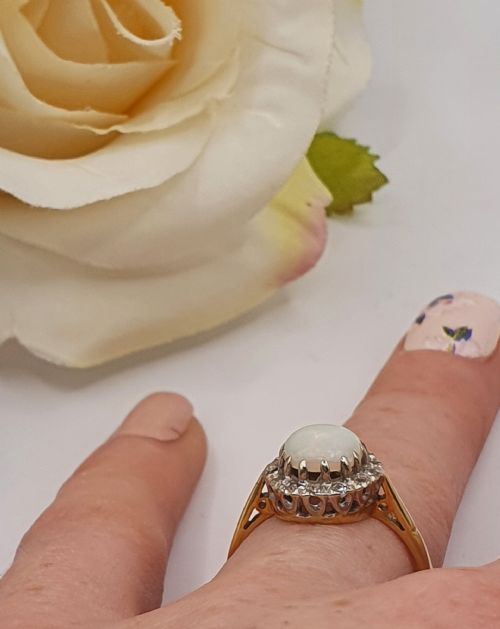 OPAL DIAMOND 9CT GOLD CLUSTER RING SIZE O - ADDITIONAL PHOTO 9