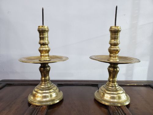 pricket candlesticks dutch colonial pair 17th century - CATEGORY: ANTIQUE LIGHTING - DATED 17TH CENTURY