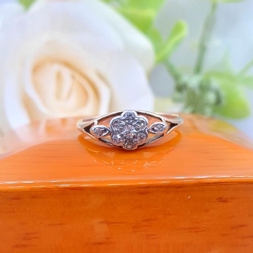 ART DECO DIAMOND DAISY PLATINUM 18CT GOLD RING C1920S SIZE O - ADDITIONAL PHOTO 2