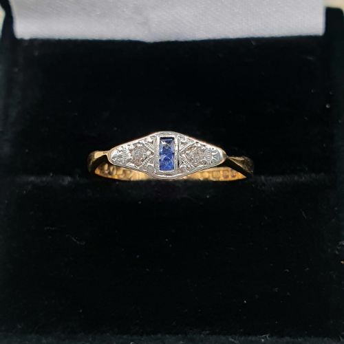 art deco diamond sapphire 18ct gold ring b1926 size k12 - CATEGORY: ANTIQUE JEWELLERY - DATED 1920