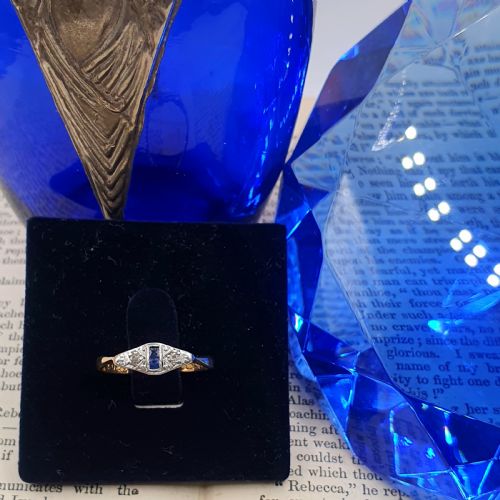 ART DECO DIAMOND SAPPHIRE 18CT GOLD RING B1926 SIZE K12 - ADDITIONAL PHOTO 1