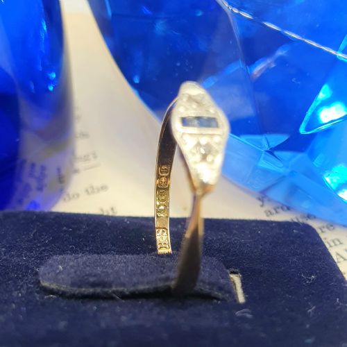 ART DECO DIAMOND SAPPHIRE 18CT GOLD RING B1926 SIZE K12 - ADDITIONAL PHOTO 2