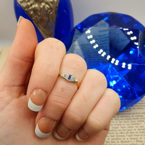 ART DECO DIAMOND SAPPHIRE 18CT GOLD RING B1926 SIZE K12 - ADDITIONAL PHOTO 7