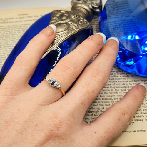 ART DECO DIAMOND SAPPHIRE 18CT GOLD RING B1926 SIZE K12 - ADDITIONAL PHOTO 8