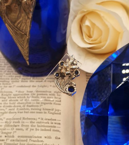 ART DECO STERLING SILVER SAPPHIRE MARCASITE EARRINGS C1930S - ADDITIONAL PHOTO 4