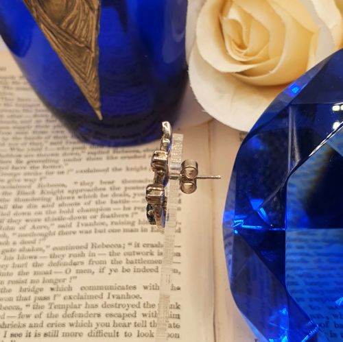 ART DECO STERLING SILVER SAPPHIRE MARCASITE EARRINGS C1930S - ADDITIONAL PHOTO 5