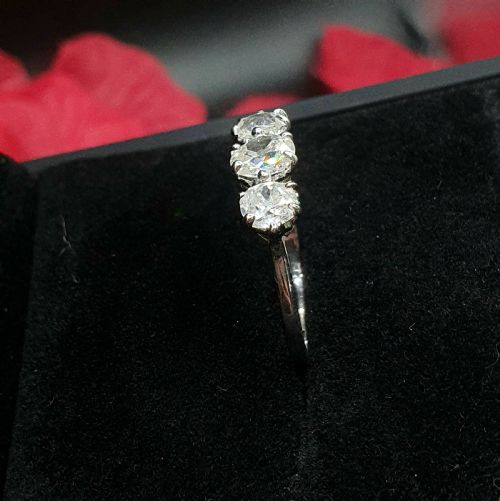 EDWARDIAN 13CT OLD CUT DIAMOND TRILOGY 18CT WHITE GOLD PLATINUM 4500 - ADDITIONAL PHOTO 2