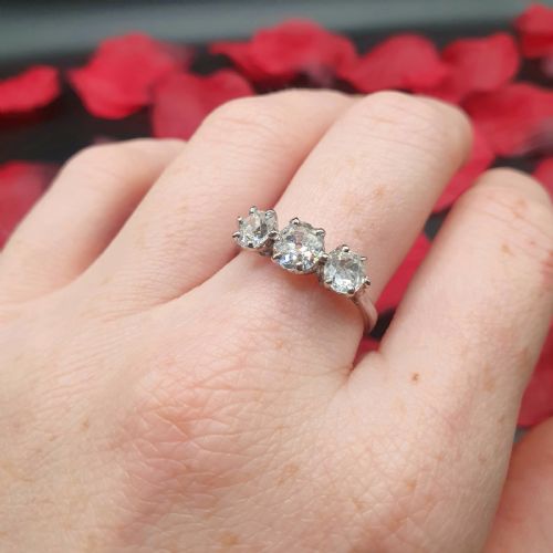 EDWARDIAN 13CT OLD CUT DIAMOND TRILOGY 18CT WHITE GOLD PLATINUM 4500 - ADDITIONAL PHOTO 4
