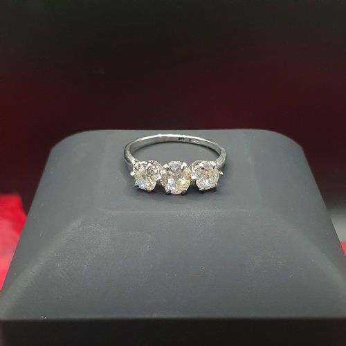 EDWARDIAN 13CT OLD CUT DIAMOND TRILOGY 18CT WHITE GOLD PLATINUM 4500 - ADDITIONAL PHOTO 7