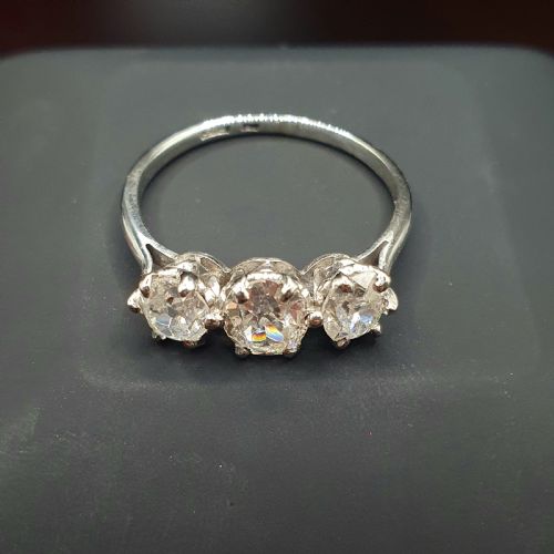 EDWARDIAN 13CT OLD CUT DIAMOND TRILOGY 18CT WHITE GOLD PLATINUM 4500 - ADDITIONAL PHOTO 8