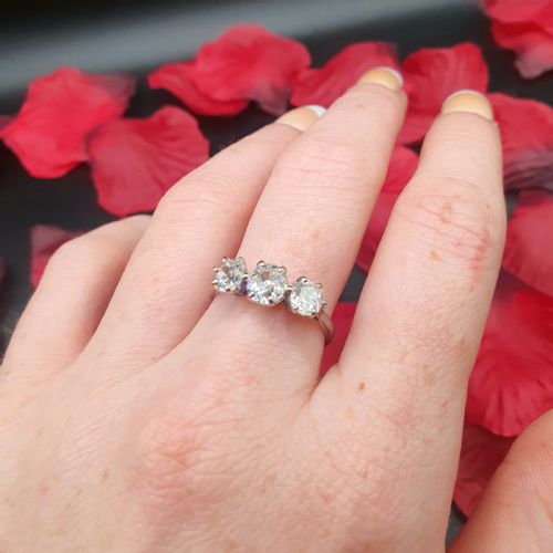 EDWARDIAN 13CT OLD CUT DIAMOND TRILOGY 18CT WHITE GOLD PLATINUM 4500 - ADDITIONAL PHOTO 10