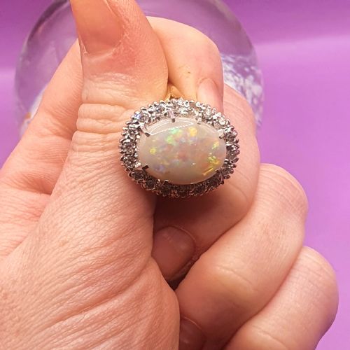 OPAL DIAMOND HALO ON 18CT GOLD RING SIZE S - ADDITIONAL PHOTO 8