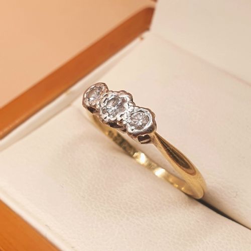 ART DECO DIAMOND PLATINUM 18CT GOLD TRILOGY RING SIZE O - ADDITIONAL PHOTO 5