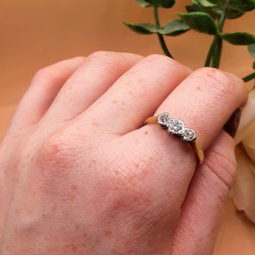 ART DECO DIAMOND PLATINUM 18CT GOLD TRILOGY RING SIZE O - ADDITIONAL PHOTO 8