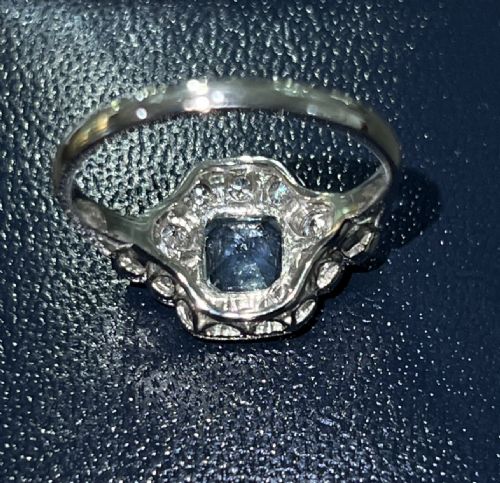 ART DECO AQUAMARINE DIAMOND ON PLATINUM RING 4000 - ADDITIONAL PHOTO 3