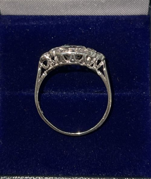 ART DECO AQUAMARINE DIAMOND ON PLATINUM RING 4000 - ADDITIONAL PHOTO 6