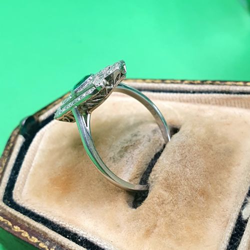 ART DECO EMERALD DIAMOND CLUSTER PANEL RING SIZE M12 - ADDITIONAL PHOTO 2