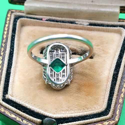 ART DECO EMERALD DIAMOND CLUSTER PANEL RING SIZE M12 - ADDITIONAL PHOTO 3
