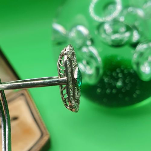ART DECO EMERALD DIAMOND CLUSTER PANEL RING SIZE M12 - ADDITIONAL PHOTO 5