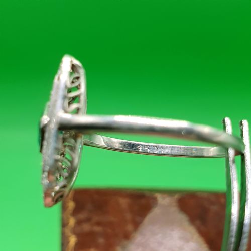 ART DECO EMERALD DIAMOND CLUSTER PANEL RING SIZE M12 - ADDITIONAL PHOTO 6