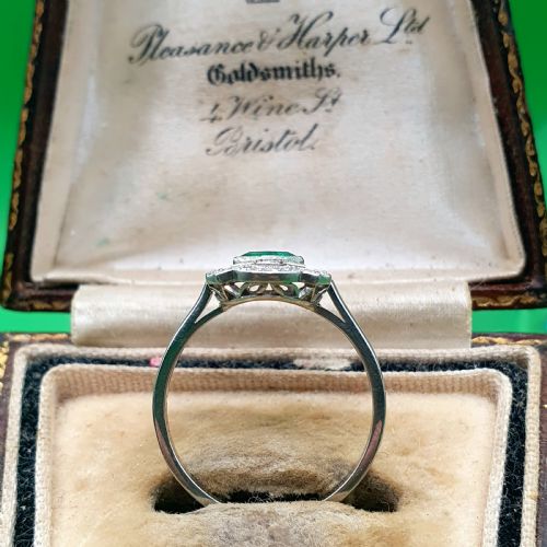 ART DECO EMERALD DIAMOND CLUSTER PANEL RING SIZE M12 - ADDITIONAL PHOTO 7
