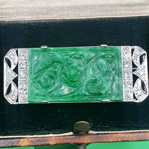 art deco jade diamond abstract brooch c1930 2500 - CATEGORY: ANTIQUE JEWELLERY - DATED 1930