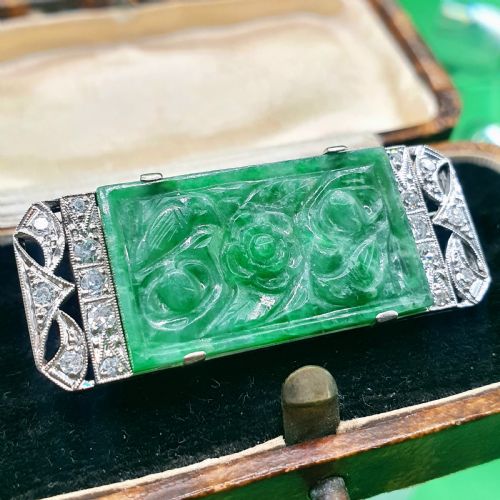 ART DECO JADE DIAMOND ABSTRACT BROOCH C1930 2500 - ADDITIONAL PHOTO 1