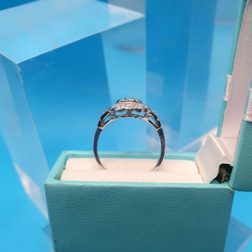 ART DECO AQUAMARINE DIAMOND ON PLATINUM RING SIZE O - ADDITIONAL PHOTO 2