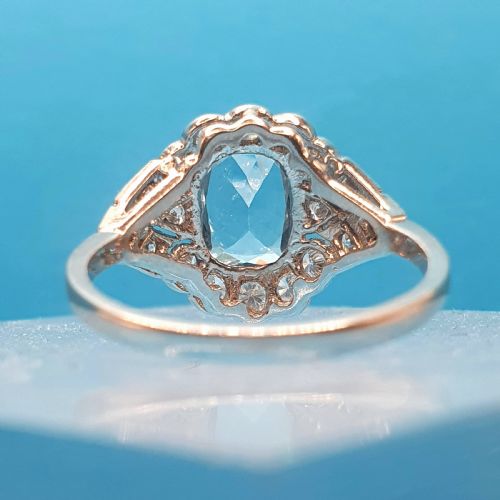 ART DECO AQUAMARINE DIAMOND ON PLATINUM RING SIZE O - ADDITIONAL PHOTO 6