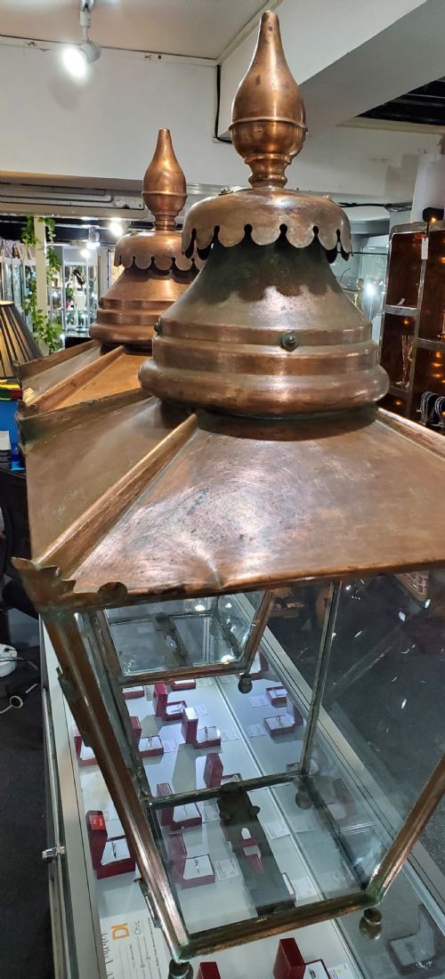 PAIR LATE VICTORIAN COPPER LANTERNS CHELSEA C1900 - ADDITIONAL PHOTO 4