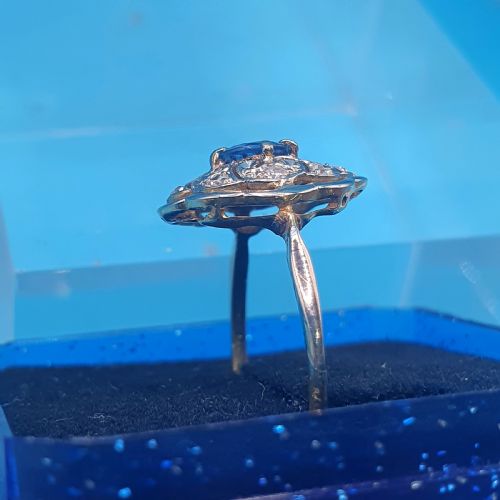 FRENCH EDWARDIAN CORNFLOWER BLUE SAPPHIRE DIAMOND ON PLATINUM 18CT GOLD RING SIZE M - ADDITIONAL PHOTO 3