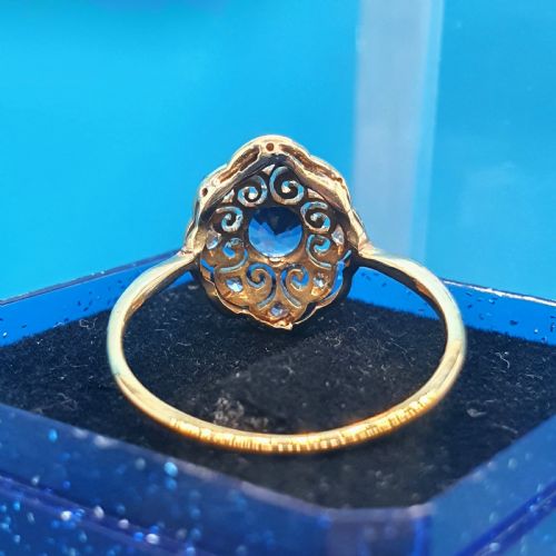 FRENCH EDWARDIAN CORNFLOWER BLUE SAPPHIRE DIAMOND ON PLATINUM 18CT GOLD RING SIZE M - ADDITIONAL PHOTO 8