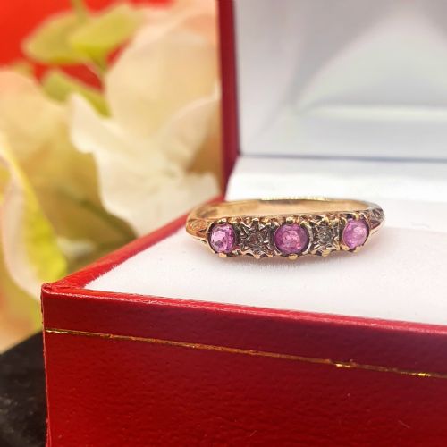 RUBY DIAMOND 9CT GOLD HALF ETERNITY RING SIZE M - ADDITIONAL PHOTO 1