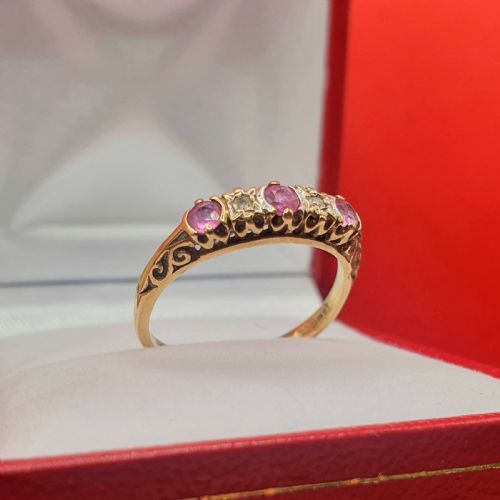 RUBY DIAMOND 9CT GOLD HALF ETERNITY RING SIZE M - ADDITIONAL PHOTO 2