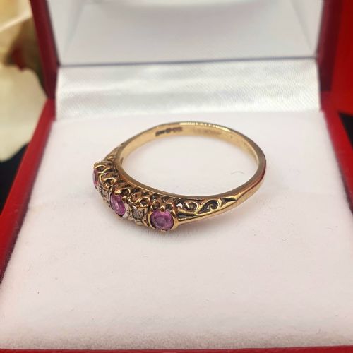 RUBY DIAMOND 9CT GOLD HALF ETERNITY RING SIZE M - ADDITIONAL PHOTO 4