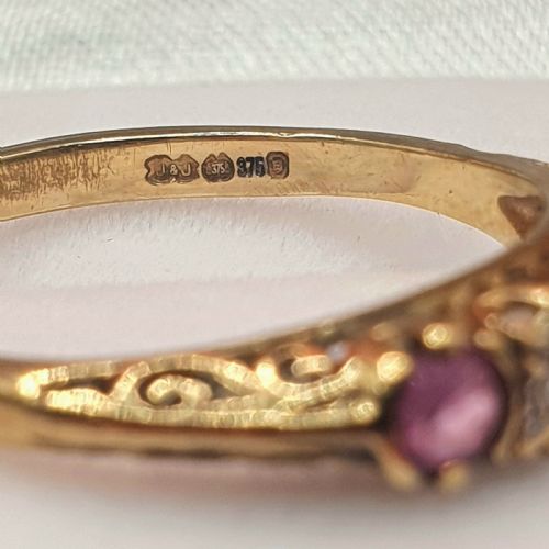 RUBY DIAMOND 9CT GOLD HALF ETERNITY RING SIZE M - ADDITIONAL PHOTO 6