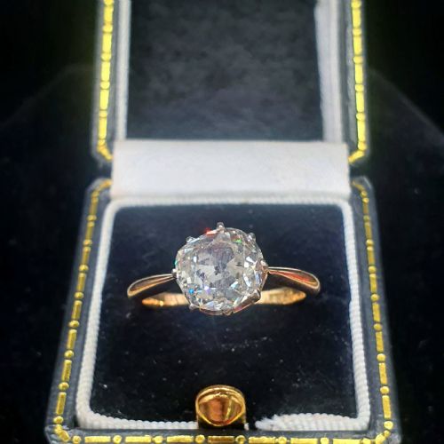 old cut 2ct diamond victorian solitaire ring on 15ct gold size m12 - CATEGORY: ANTIQUE JEWELLERY - DATED VICTORIAN