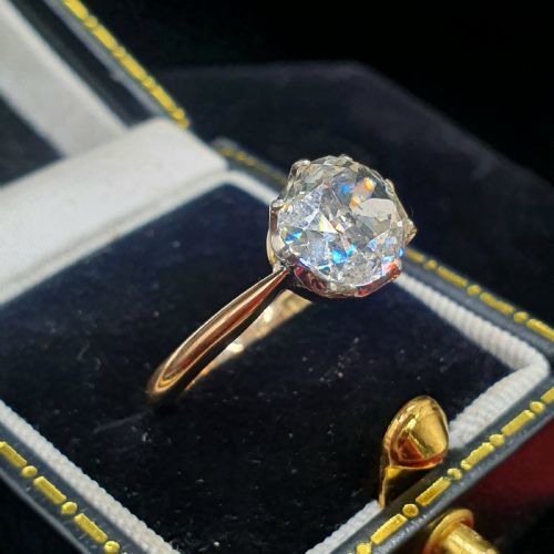 OLD CUT 2CT DIAMOND VICTORIAN SOLITAIRE RING ON 15CT GOLD SIZE M12 - ADDITIONAL PHOTO 1