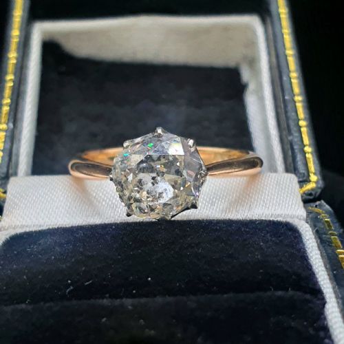 OLD CUT 2CT DIAMOND VICTORIAN SOLITAIRE RING ON 15CT GOLD SIZE M12 - ADDITIONAL PHOTO 4