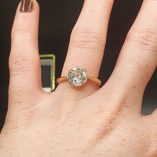 OLD CUT 2CT DIAMOND VICTORIAN SOLITAIRE RING ON 15CT GOLD SIZE M12 - ADDITIONAL PHOTO 9