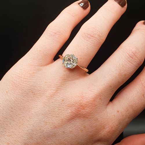 OLD CUT 2CT DIAMOND VICTORIAN SOLITAIRE RING ON 15CT GOLD SIZE M12 - ADDITIONAL PHOTO 11