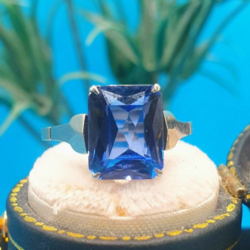 art deco 9ct gold sapphire single stone ring size m12 - CATEGORY: ANTIQUE JEWELLERY - DATED 1930