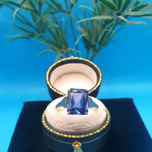 ART DECO 9CT GOLD SAPPHIRE SINGLE STONE RING SIZE M12 - ADDITIONAL PHOTO 1