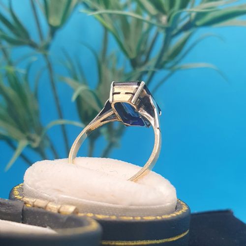 ART DECO 9CT GOLD SAPPHIRE SINGLE STONE RING SIZE M12 - ADDITIONAL PHOTO 3