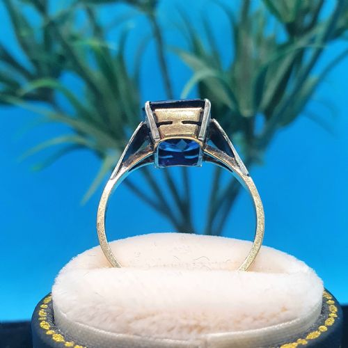 ART DECO 9CT GOLD SAPPHIRE SINGLE STONE RING SIZE M12 - ADDITIONAL PHOTO 4