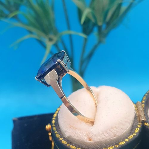 ART DECO 9CT GOLD SAPPHIRE SINGLE STONE RING SIZE M12 - ADDITIONAL PHOTO 5